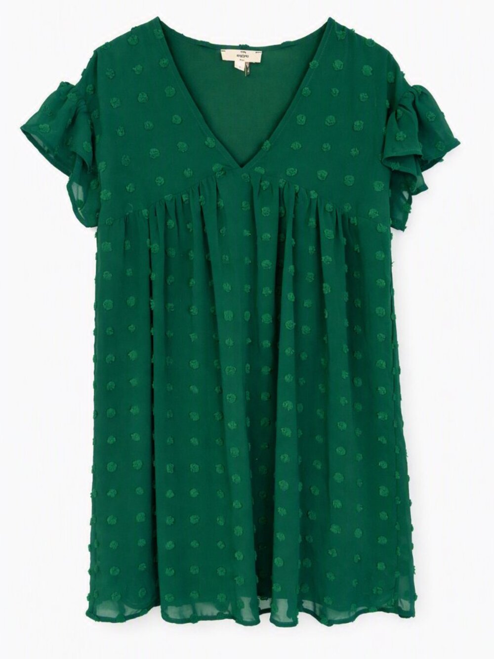 entro Boutique Brand Forest Green Swiss Dot V-Neck Mini Dress Small